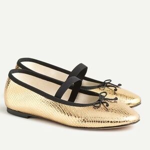 J Crew Zoé gold leather Mary Jane ballet flats